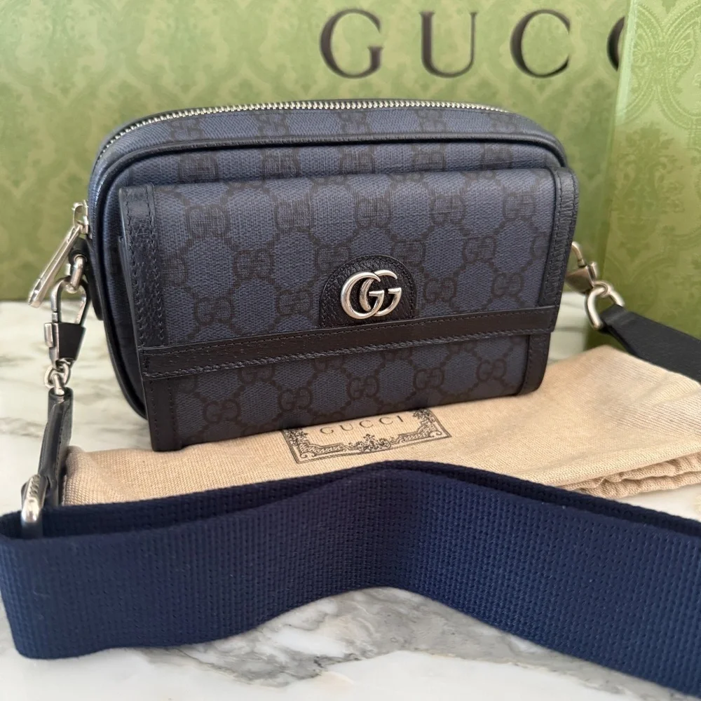 GUCCI GG MINI‎ SHOULDER BAG GG SUPREME/SILVER HARDWARE 746308, Blue Canvas